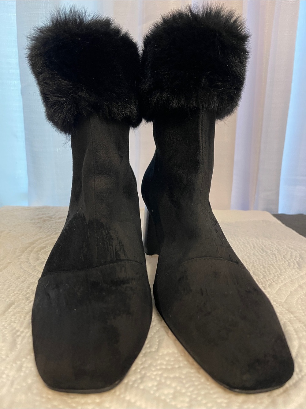Talbots Black Faux Fur-Cuff Suede Ankle Boots